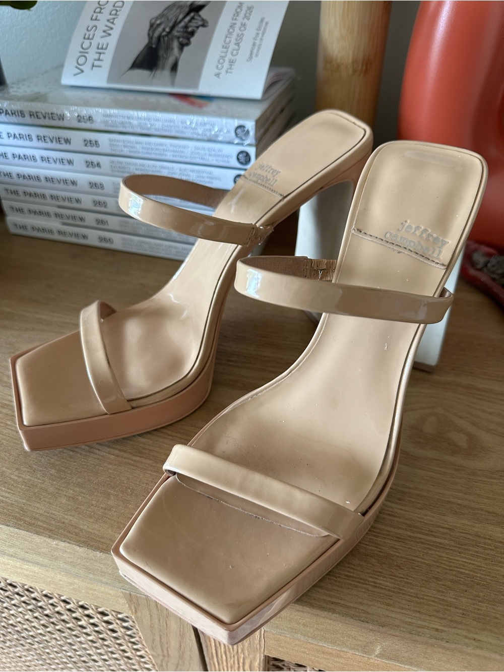 Jeffrey Campbell Nude Patent Double-Strap Platform Sandals